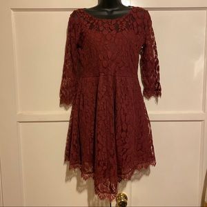 Free People Burgundy Lace Mini Dress Size 6
